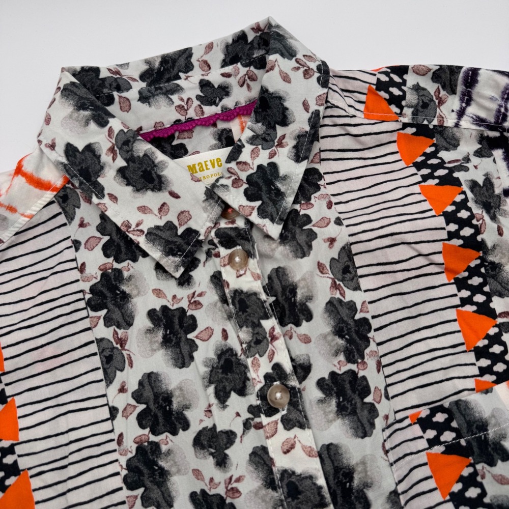 Maeve Anthropologie The Paz Print Patchwork Button Down Shirt Floral Geometric 6
